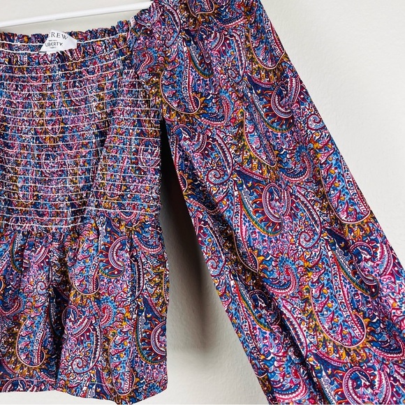 J.Crew Liberty London Puff-sleeve Smocked Top in Tropical Prince Paisley Print - Picture 5 of 6